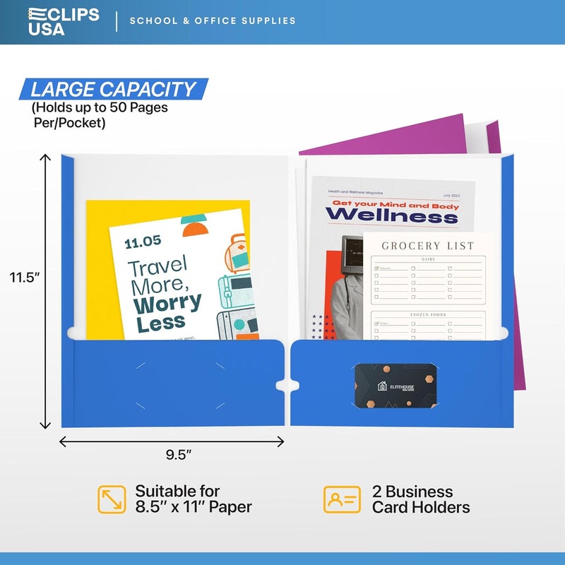 VEEBOOST Folders, Folders with Pockets, 2 Pocket Folders, Folders with Pockets Bulk, Holds 100 Sheets (50 per Pocket), Assorted Colors, Office Or School (25) - Image 2